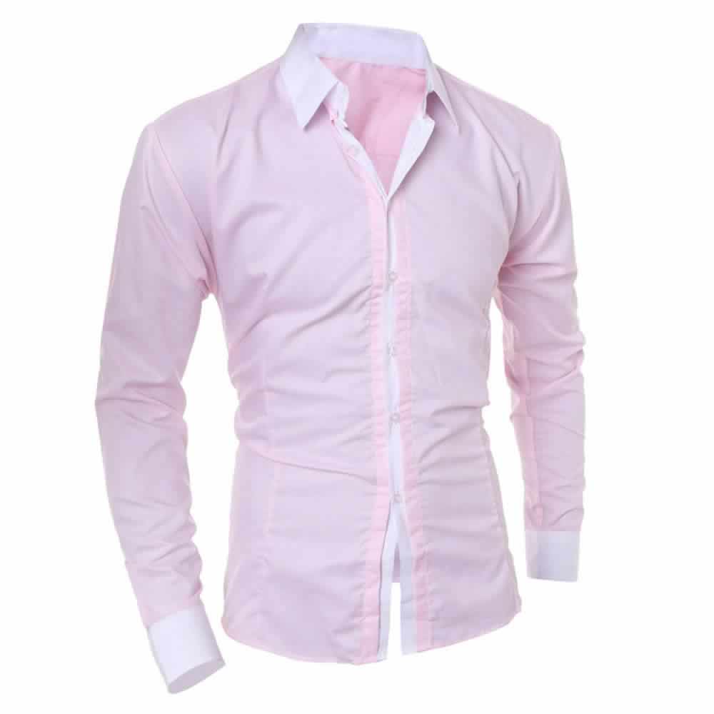 Camisa Manga Longa Elegante de Alta Qualidade Rosa Costas C006