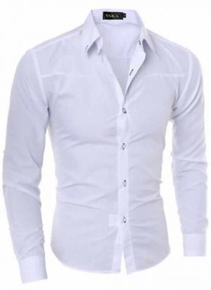 Capa Camisa Slim Fit Turn-down Collar Masculina Branca C008