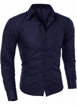 Capa Camisa Slim Fit Turn-down Collar Masculina Azul Escuro C008