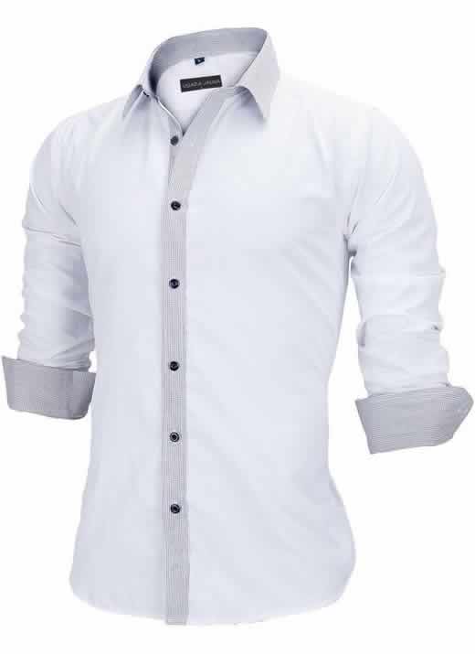 Capa Camisa Slim Fit Estilo Britânico Branco Cinza C005
