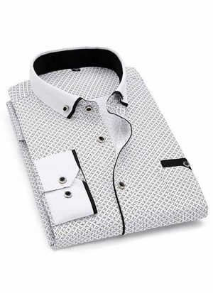 Capa Camisa Slim Fit Luxury Social Casual Branco/Preto C004