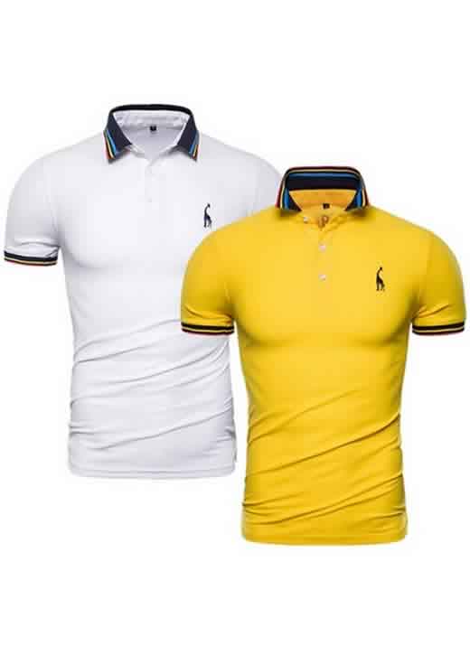 Kit 2 Camisas Polo GRF Premium Branco e Amarelo