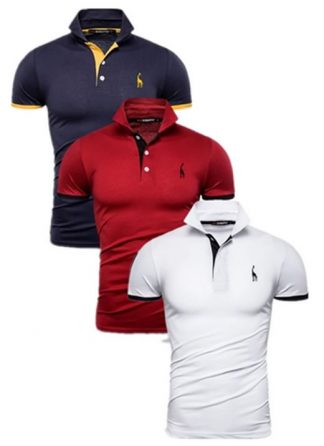 Kit 3 camisas polos Azul Marinho, Vermelho e Branca cpk02