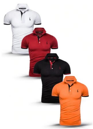 Kit 4 camisas polos Branco Vermelho Preto e Laranja cpk03