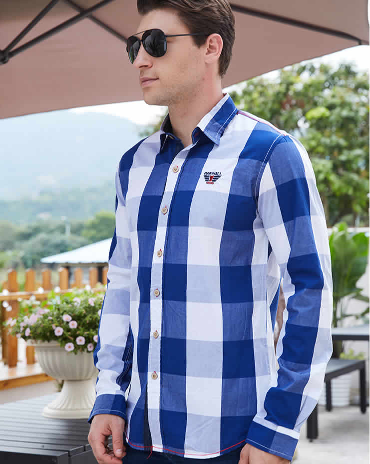 Camisa Casual Masculina Xadrez homens 100% algodão xadrez camisa de manga longa magro ajuste camisas vestido casual moda negócio social camisa