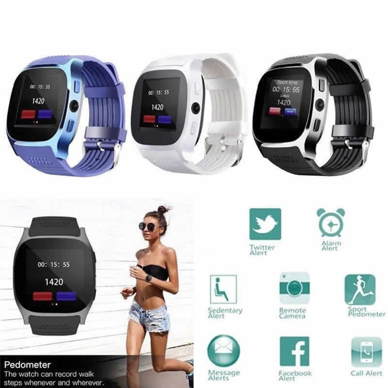 T8 Bluetooth Relógio Inteligente Com Câmera Facebook Whatsapp Apoio SIM Card TF Esportes Chamada Smartwatch Para Android Telefone PK Q18 DZ09