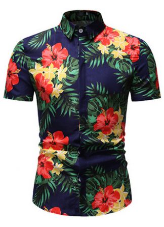 Camisa Florida Havaianas Primavera Verão Azul Escuro C020