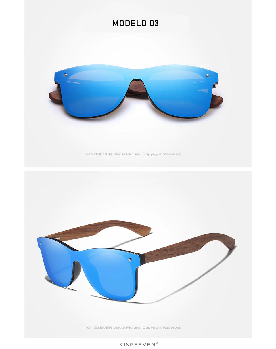 Óculos de Sol Armação em Madeira Sport KINGSEVEN Original Azul