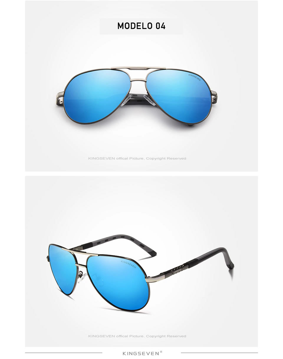 Óculos de sol Masculino Polarizado Magnésio KingSeven N725 Azul Prata