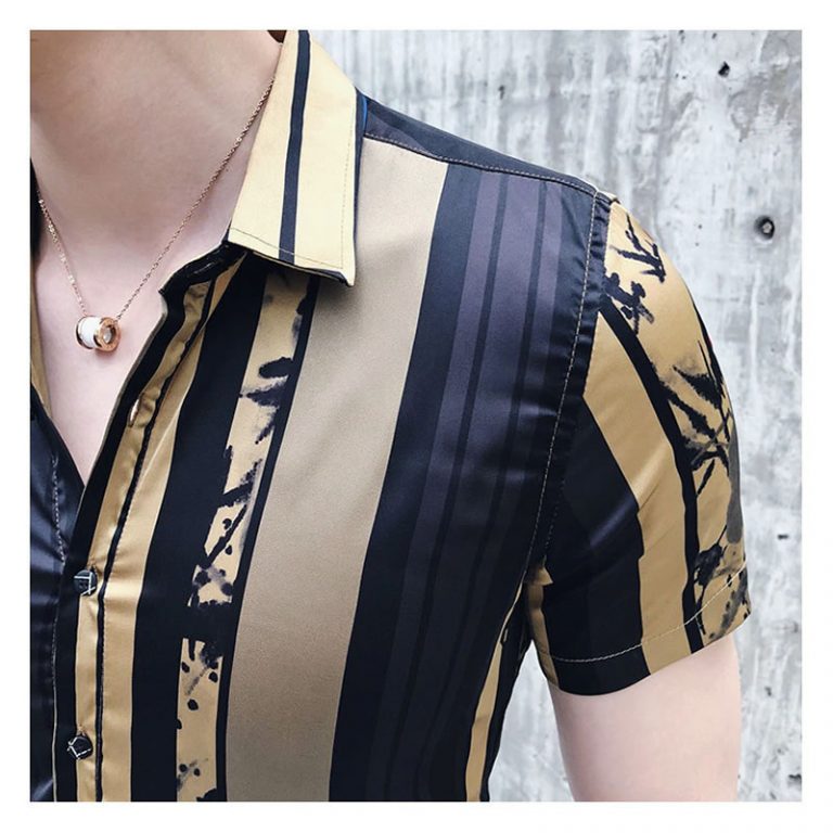 Camisa Masculina Importada Slim Fit Luxo Luxury Estilosa Moderna Ouro Preto Costura
