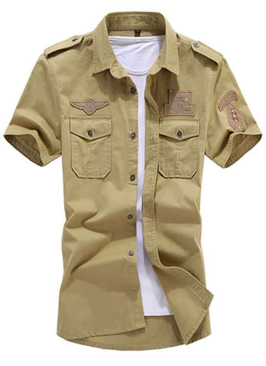 Camisa Militar Tipo Estilo Masculina Manga Curta Reserva Marrom